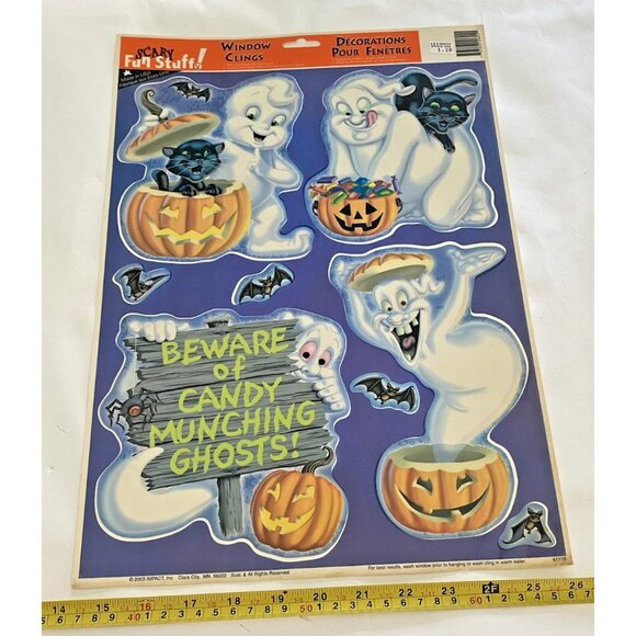 Vtg Fall Halloween Vinyl Window Clings Lot 5 Pumpkin Witch Cat Ghost Decor - Picture 6 of 16